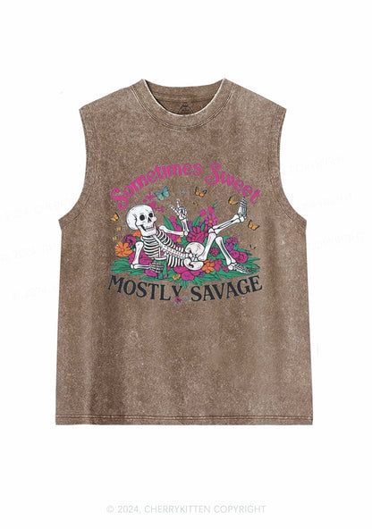 Halloween Mostly Savage Y2K Washed Tank Cherrykitten