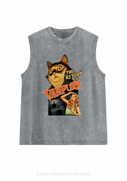 Halloween Vampurr Cat Y2K Washed Tank Cherrykitten