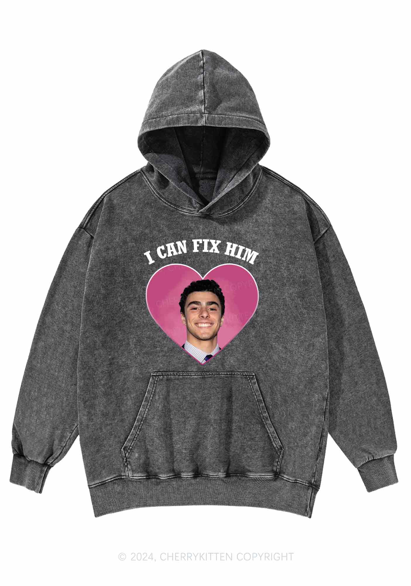 Fix Him Luigi Heart Y2K Washed Hoodie Cherrykitten