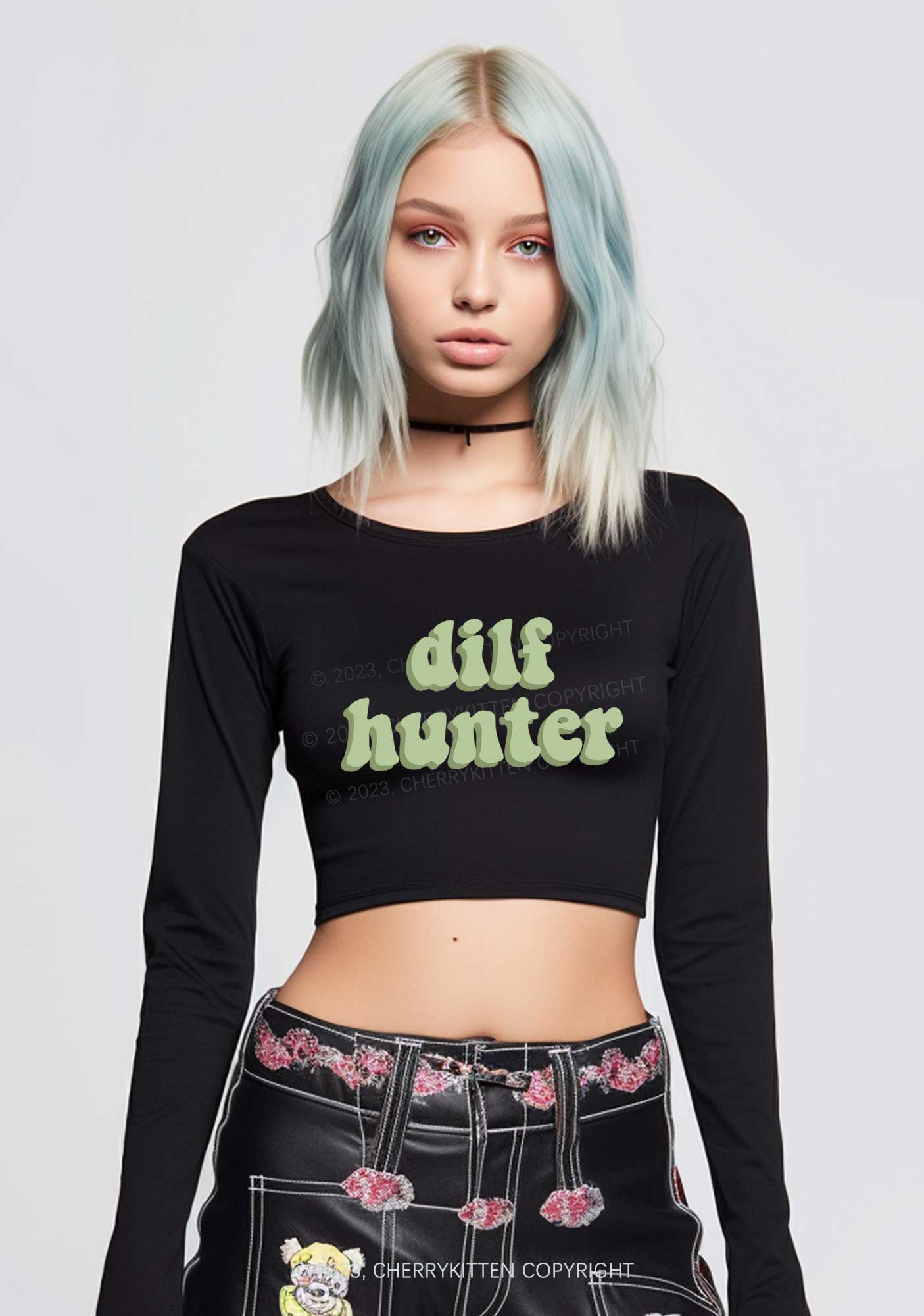 Green Hunter Long Sleeve Crop Top Cherrykitten