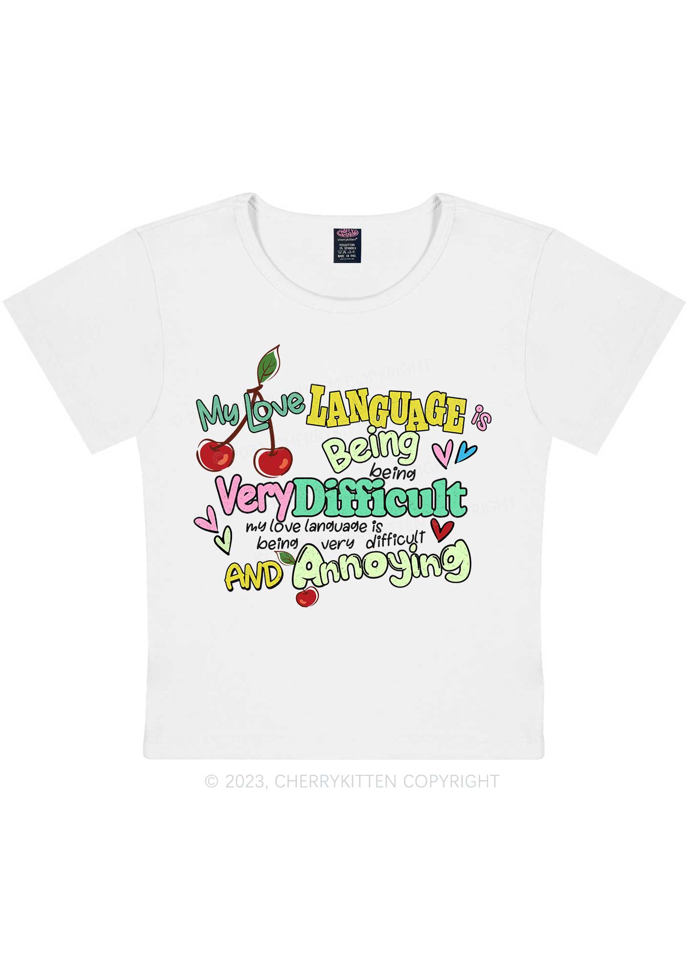 Curvy Difficult And Annoying Language Y2K Baby Tee Cherrykitten