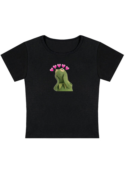 Pink Hearts Frog Y2K Baby Tee