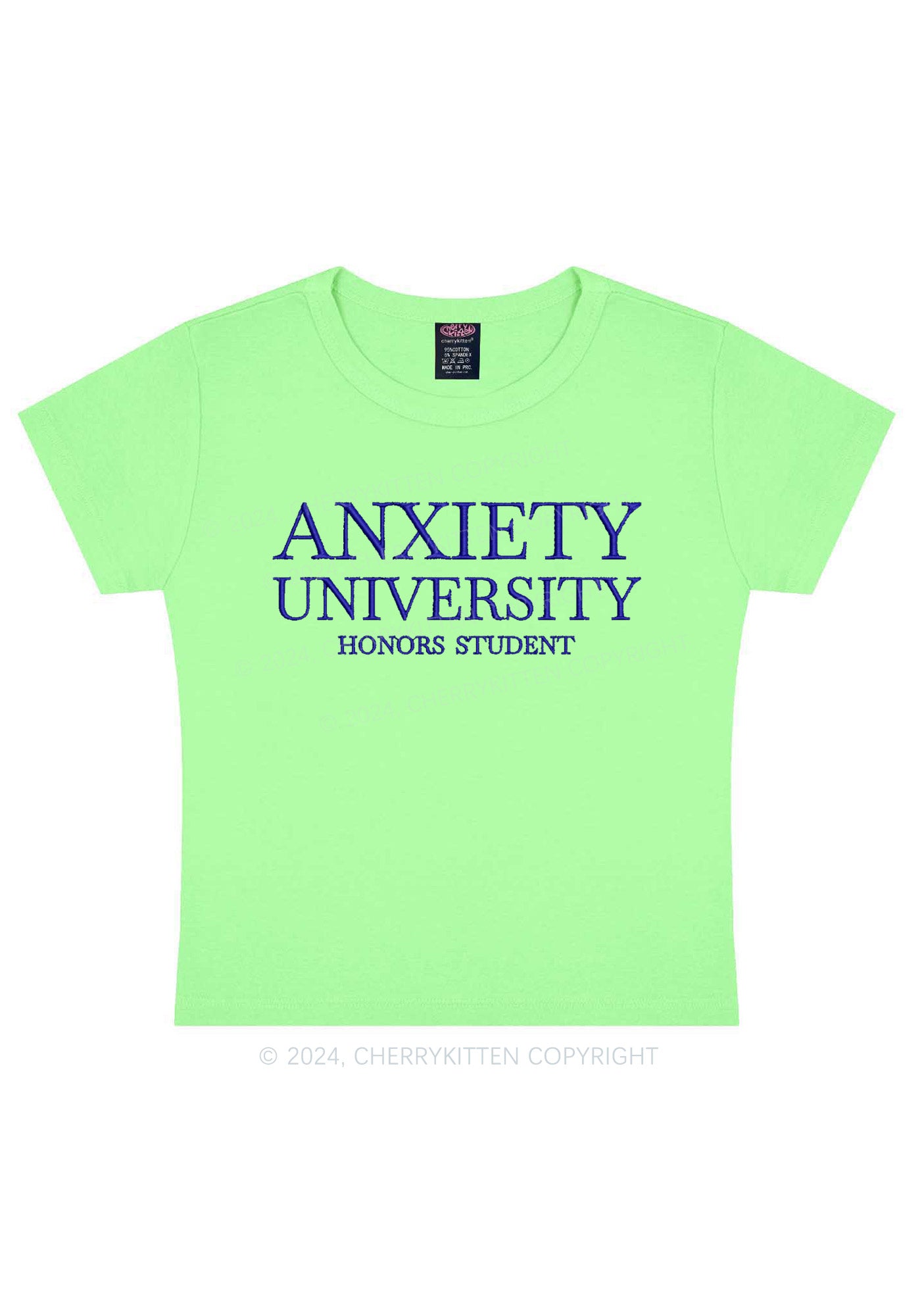 Embroidered Anxiety University Y2K Baby Tee Cherrykitten