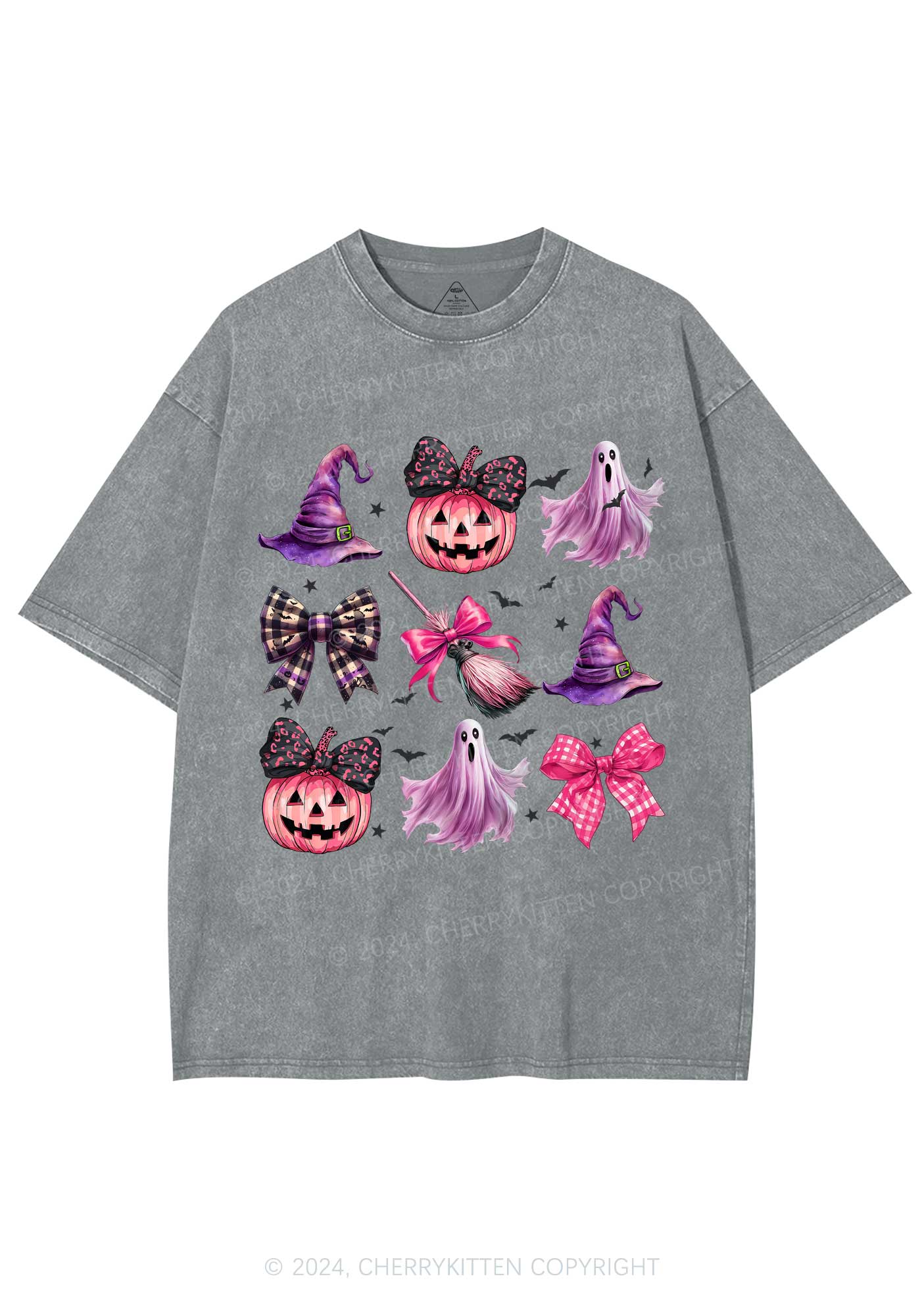 Halloween Pumpkin With Bows Y2K Washed Tee Cherrykitten