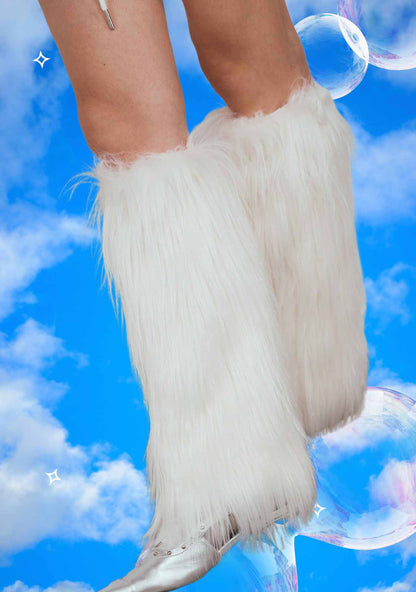 White Faux Fur Y2K Leg Warmers Cherrykitten