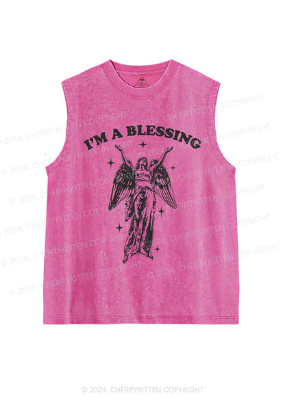 I'm A Blessing Y2K Washed Tank Cherrykitten