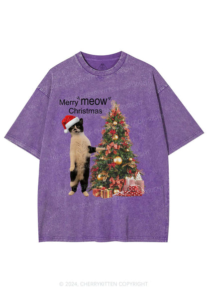 Merry Meow Christmas Y2K Washed Tee Cherrykitten