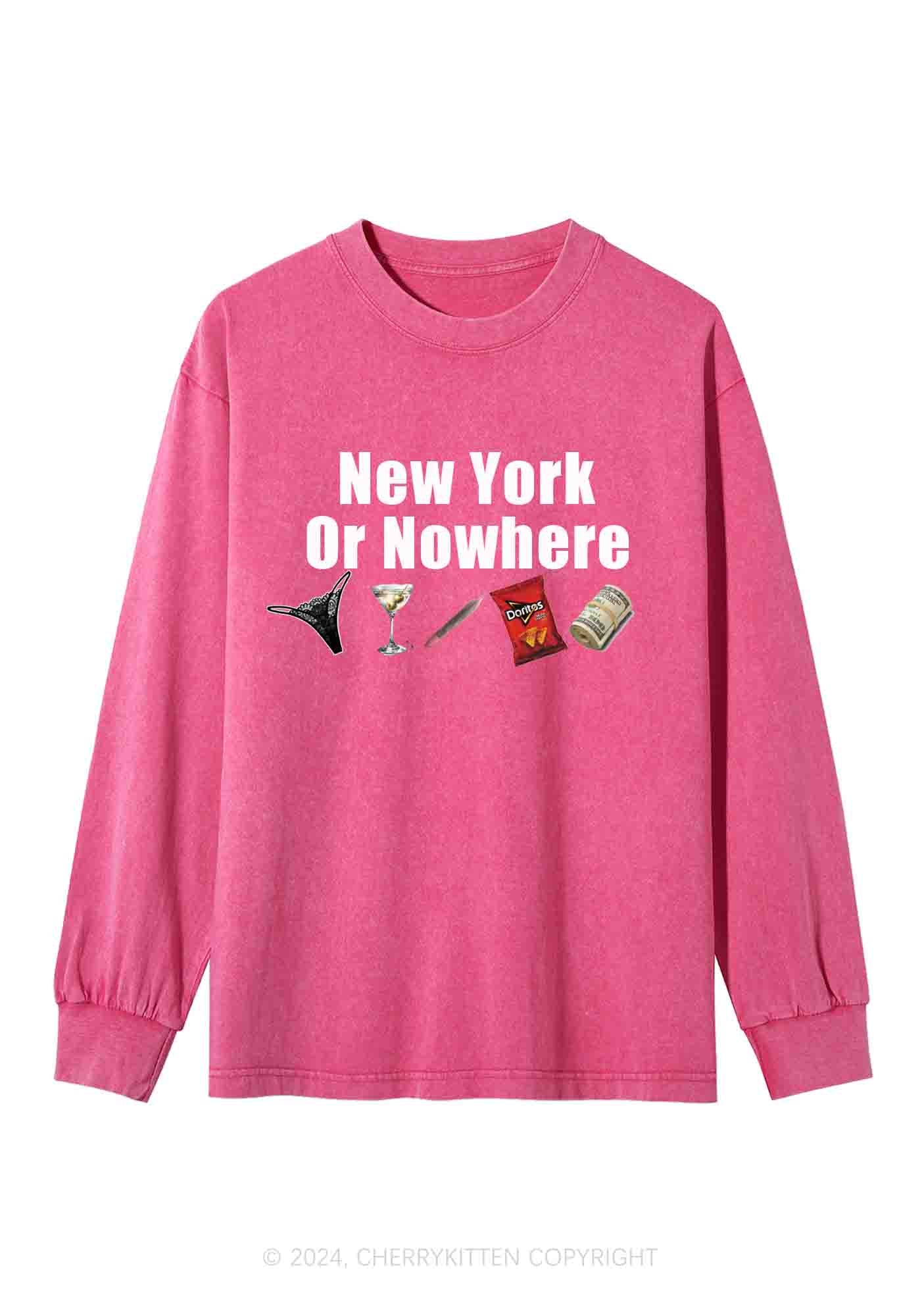 New York Or Nowhere Y2K Washed Long Sleeves Cherrykitten