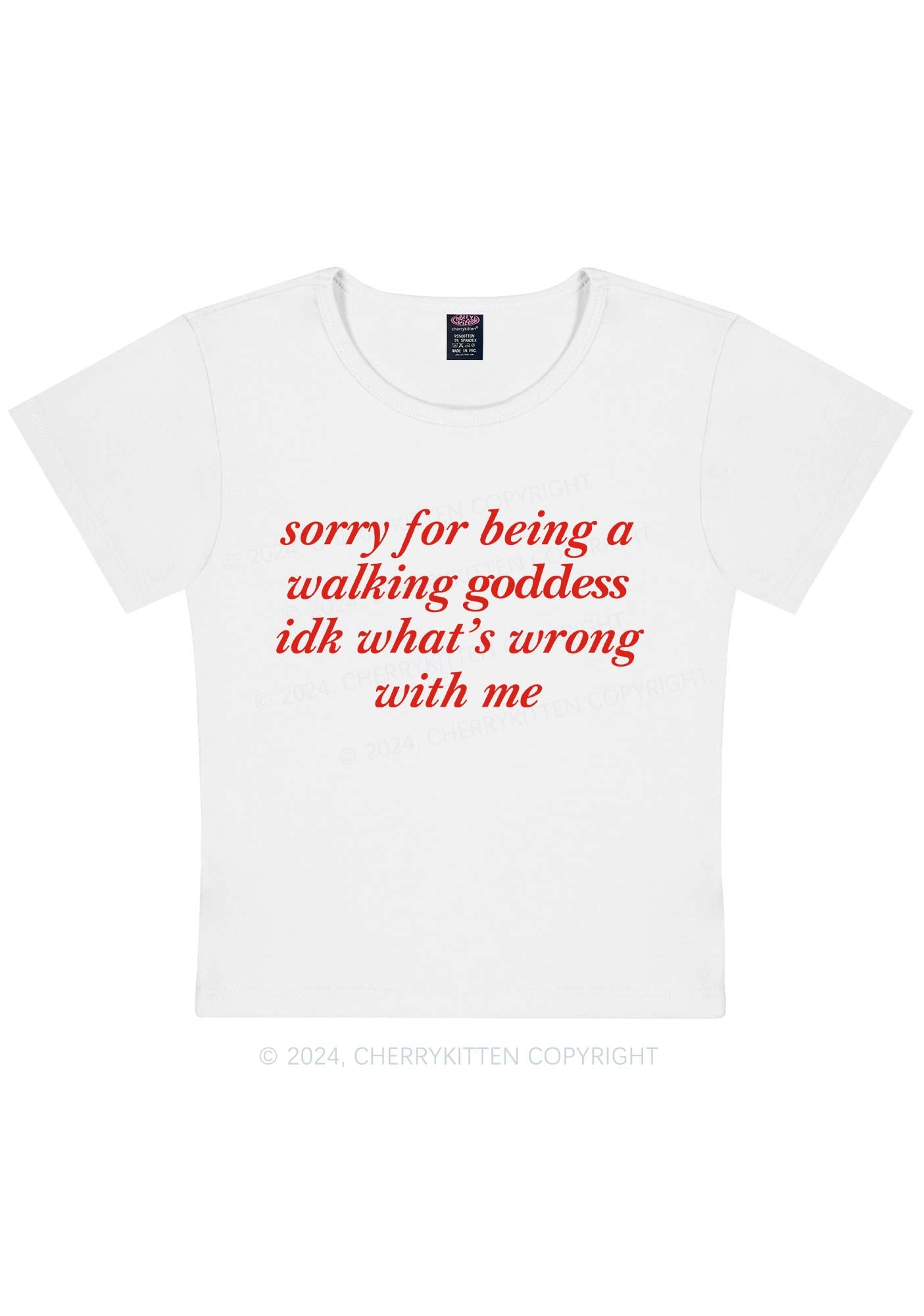 Sorry For Being A Walking Godness Y2K Baby Tee Cherrykitten