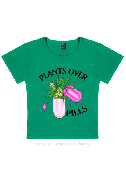 Plants Over Pills Y2K Baby Tee Cherrykitten