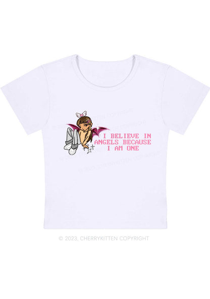 Curvy I Believe In Angels Because I Am One Y2K Baby Tee Cherrykitten