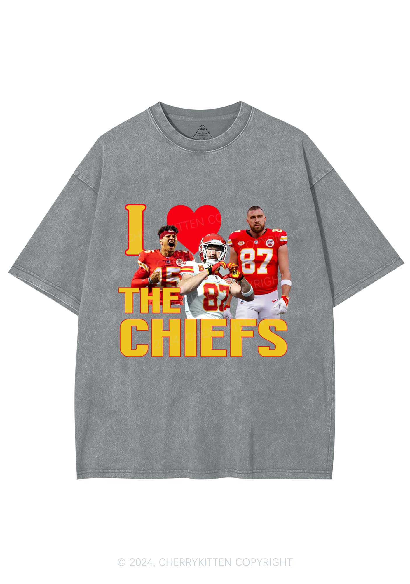 Custom I Love Chiefs Y2K Super Bowl Washed Tee Cherrykitten