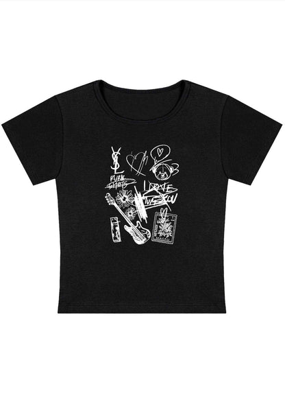 Curvy Heart Bear Guitar Stamp Baby Tee