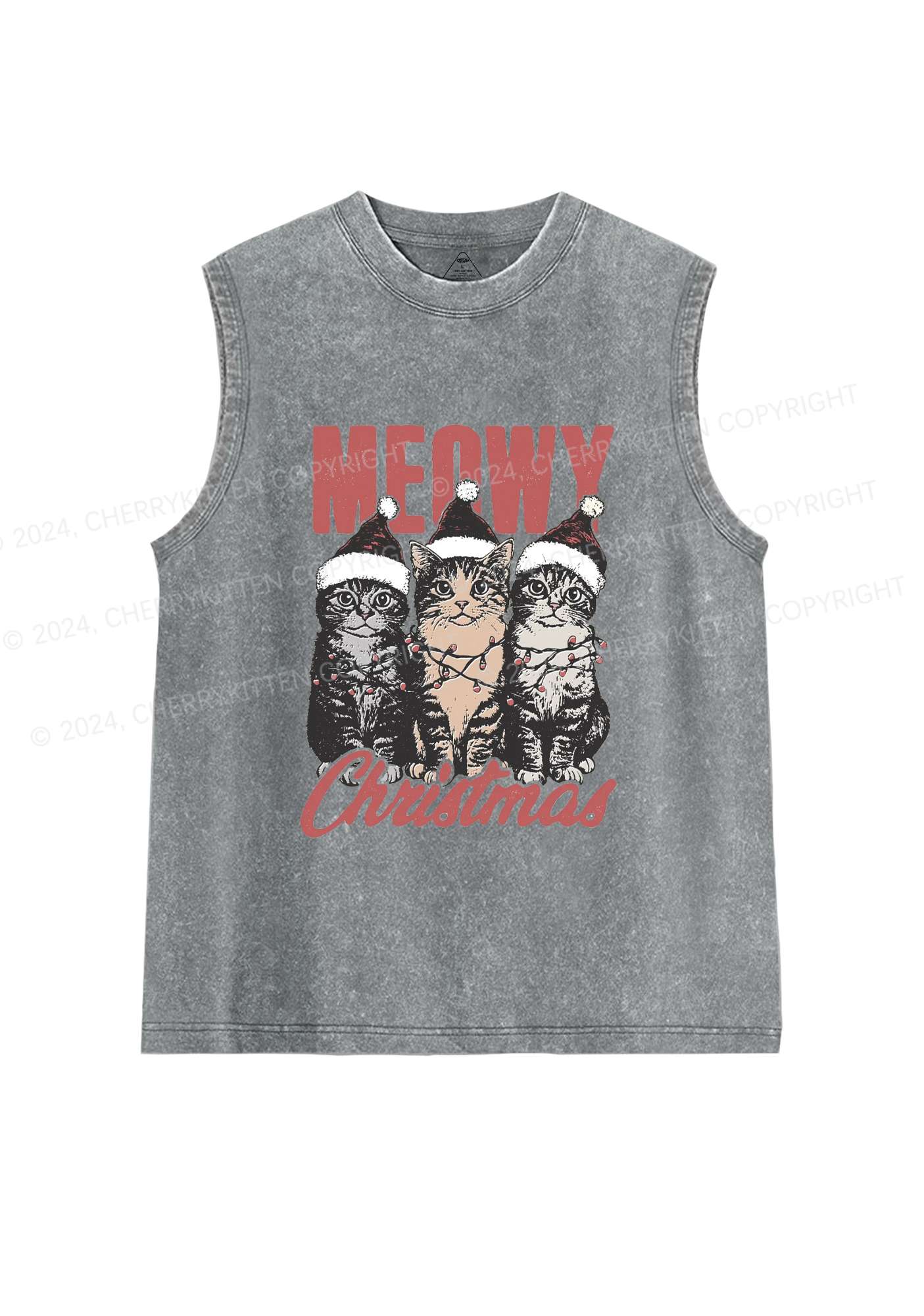 Christmas Meowy Y2K Washed Tank Cherrykitten