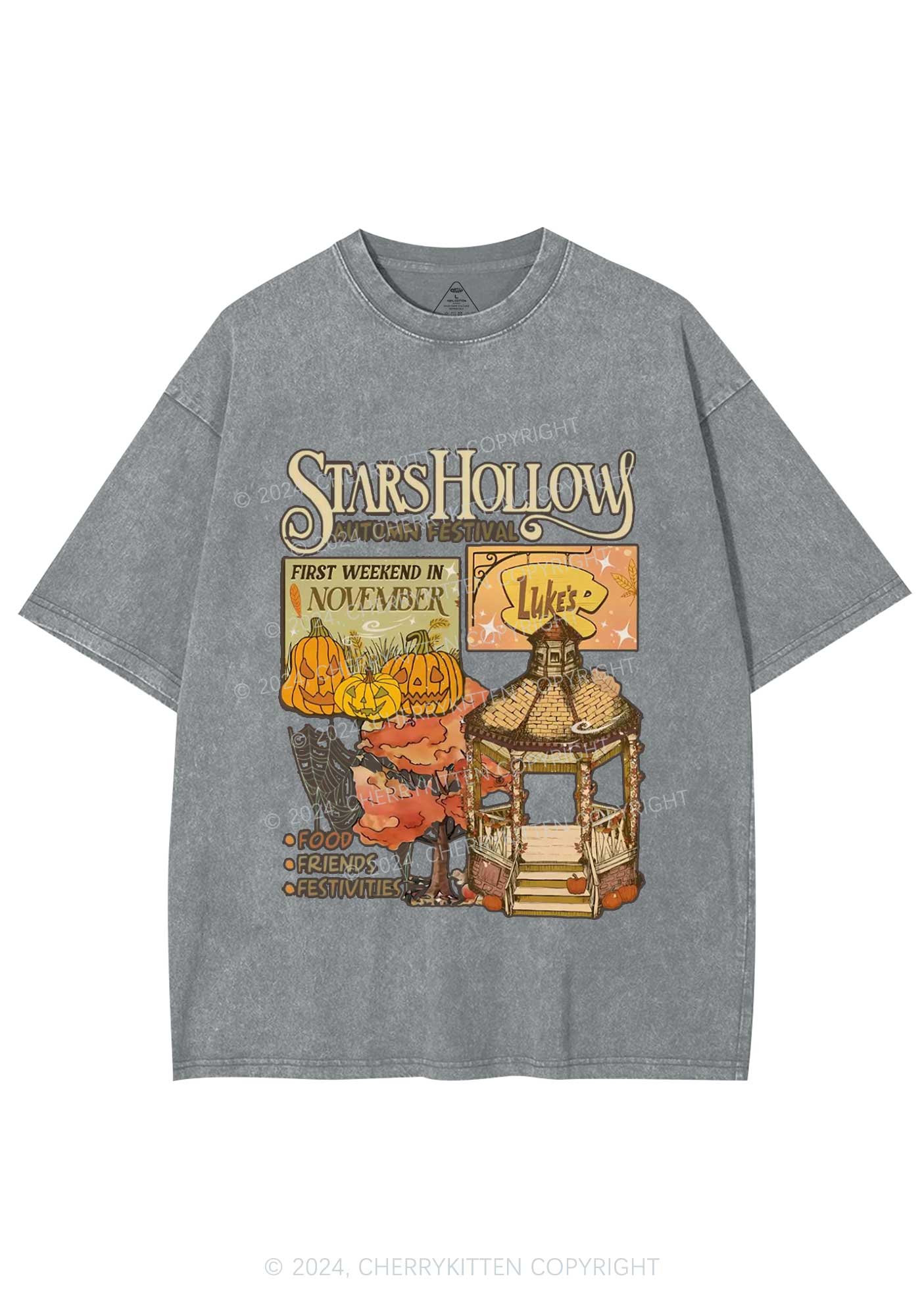 Halloween Stars Hollow Y2K Washed Tee Cherrykitten