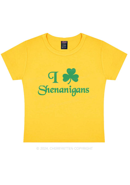 I Love Shenanigans St Patricks Y2K Baby Tee Cherrykitten