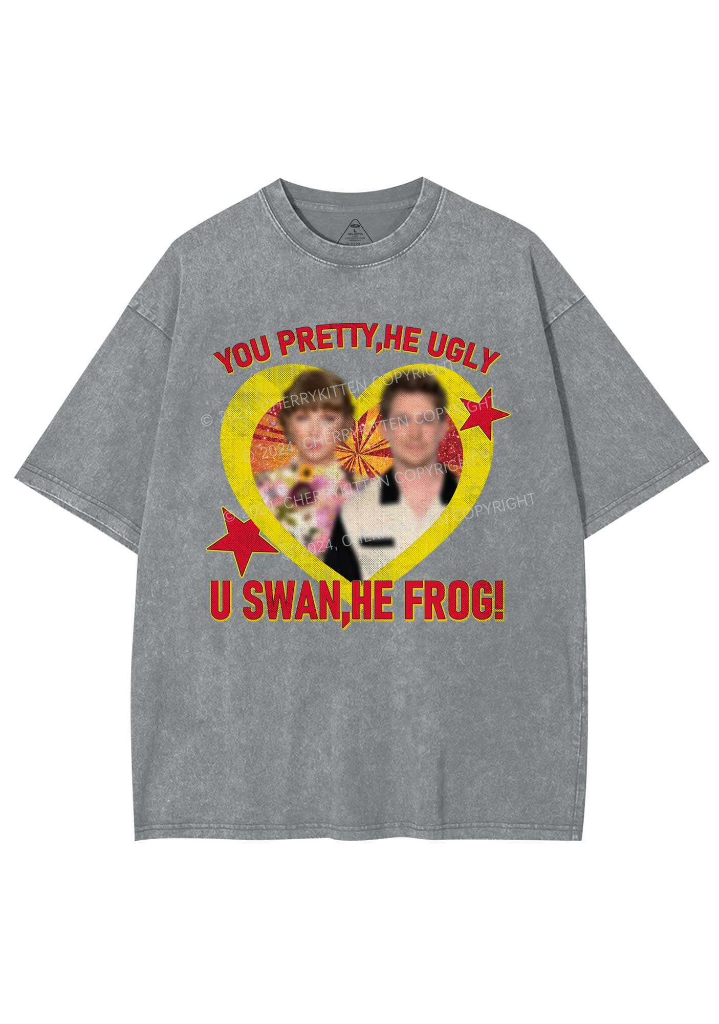 Custom Photo U Swan He Frog Y2K Washed Tee Cherrykitten