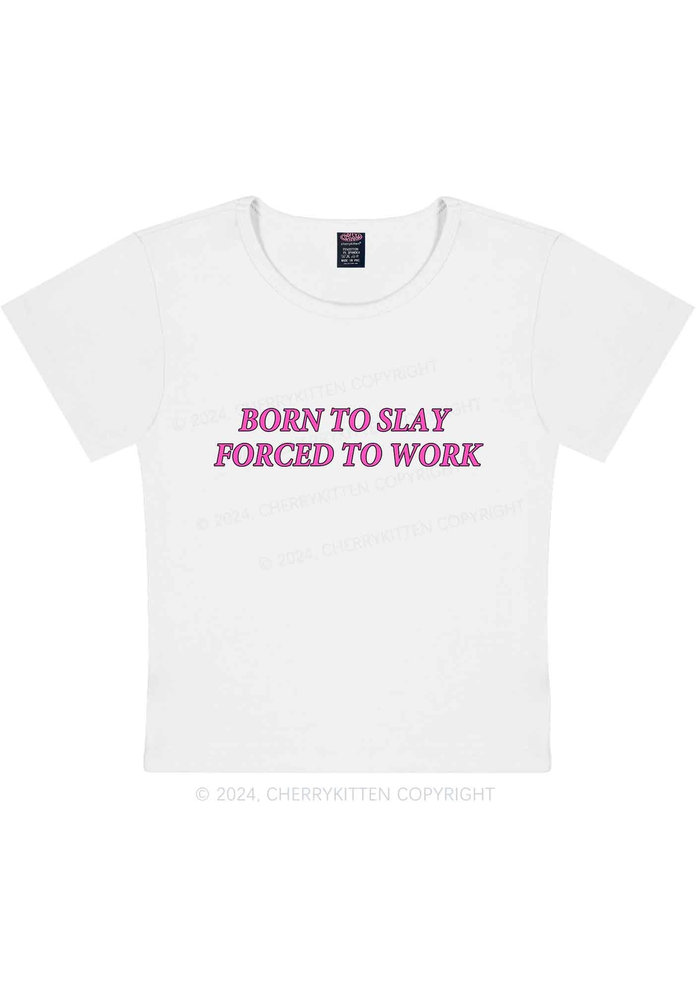 Forced To Work Y2K Baby Tee Cherrykitten