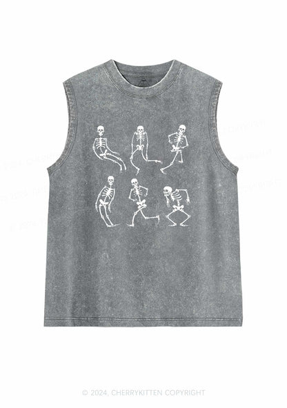 Halloween Skeletons Party Y2K Washed Tank Cherrykitten