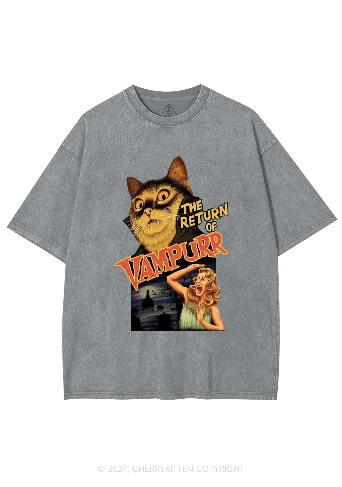 Halloween Vampurr Cat Y2K Washed Tee Cherrykitten