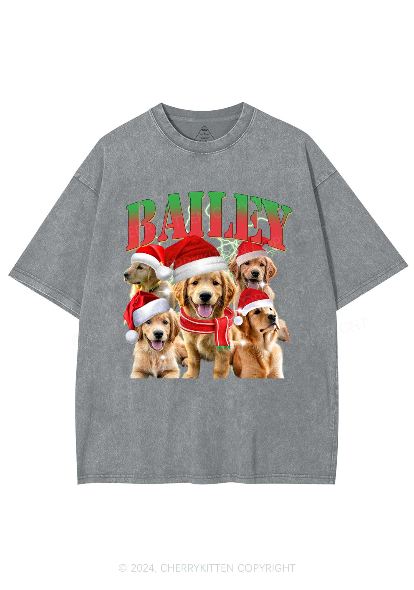 Christmas Custom Pet Photo Y2K Washed Tee Cherrykitten