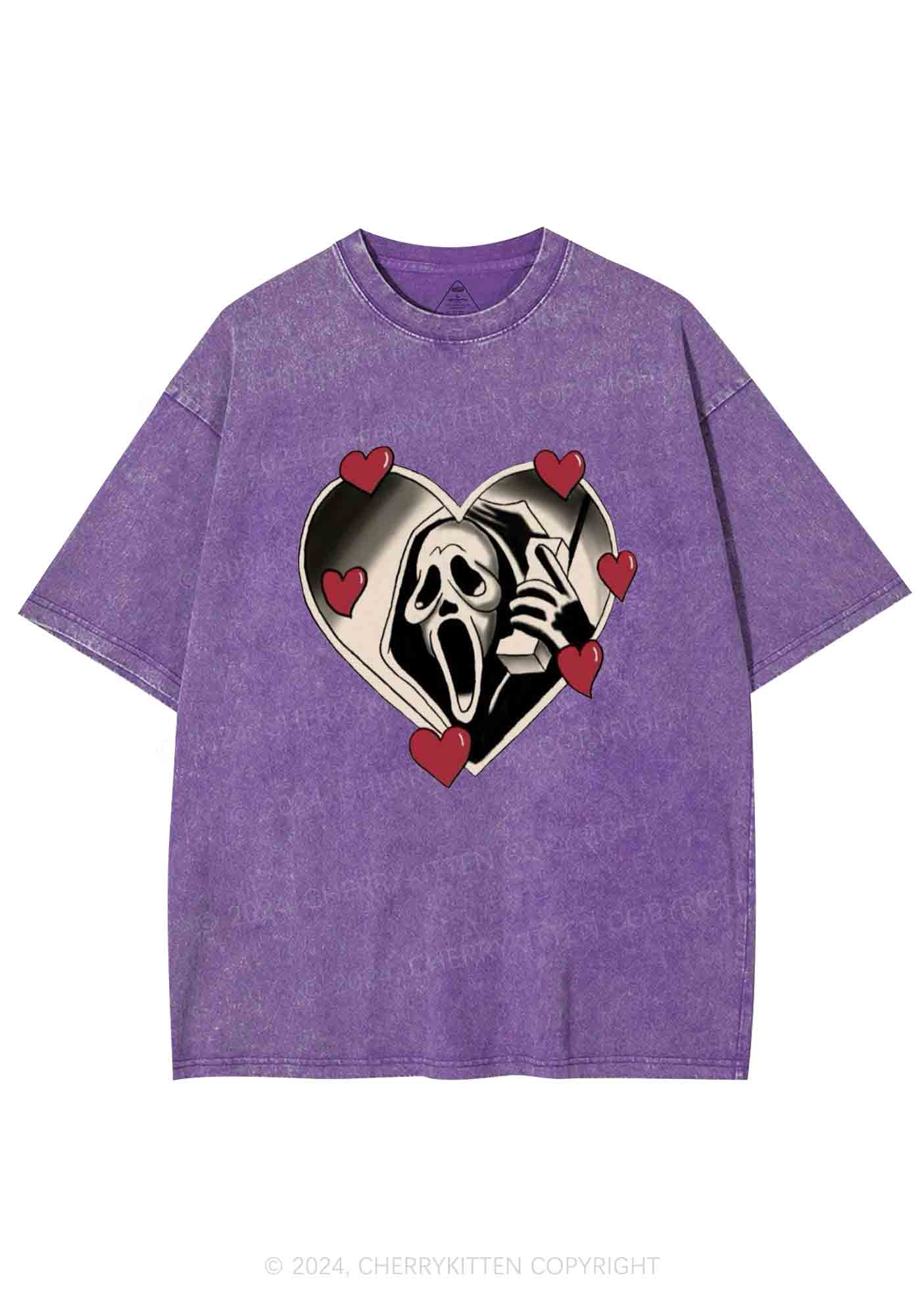 Halloween Heart Skull Face Y2K Washed Tee Cherrykitten