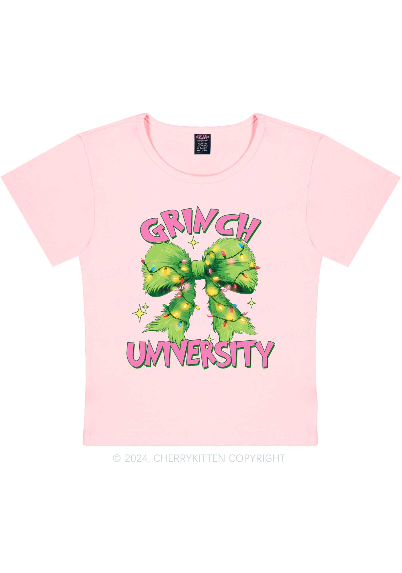 Christmas Green University Y2K Baby Tee Cherrykitten