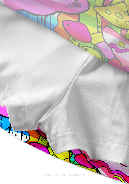 Trippy Colorful Mushrooms Y2K Print Mini Skirt Cherrykitten