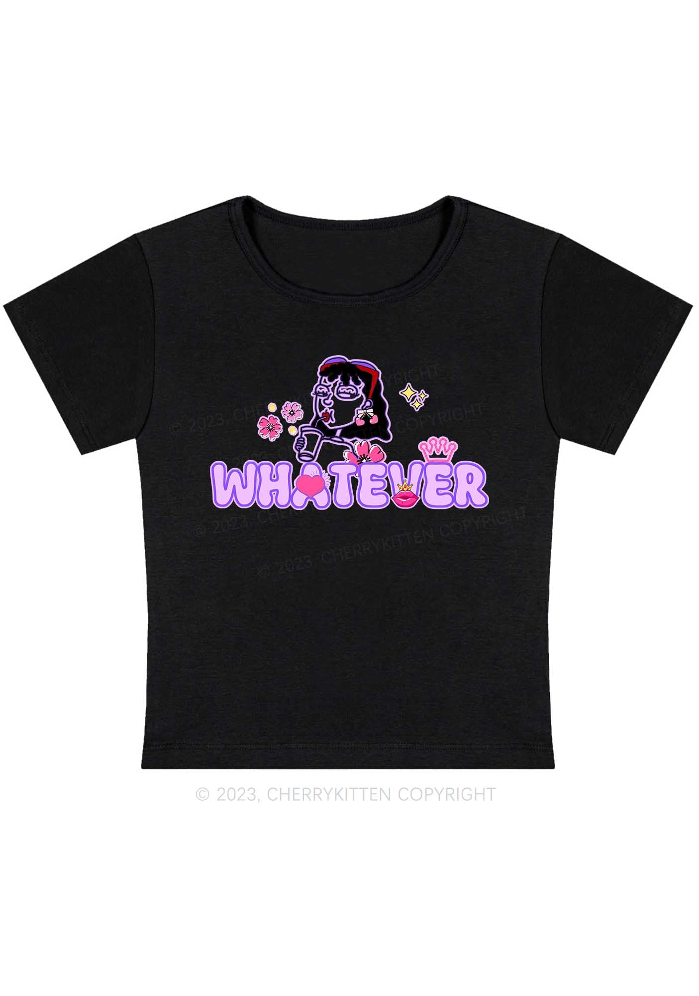 Curvy Whatever Crown Lip Print Y2K Baby Tee Cherrykitten