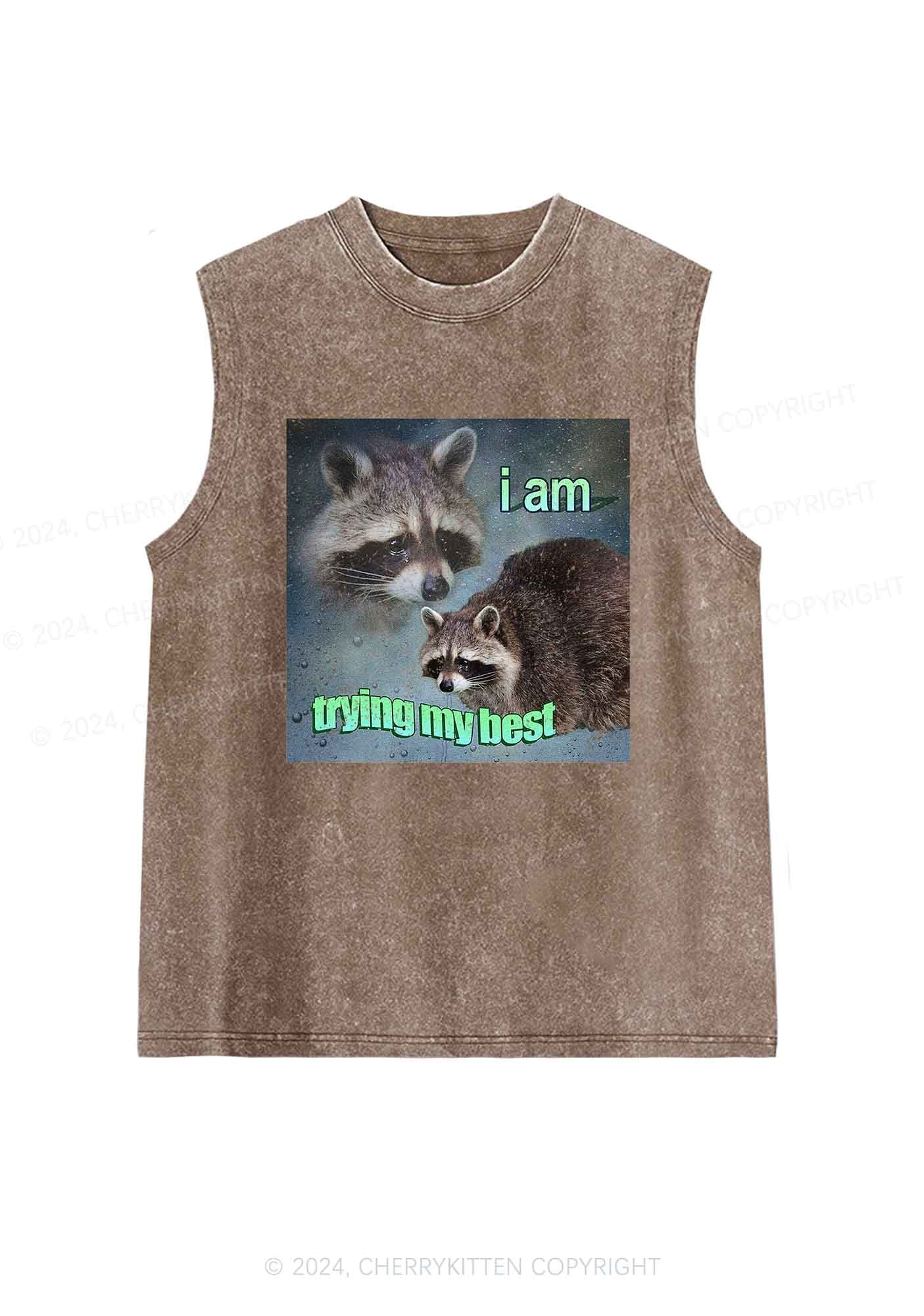 I Am Trying My Best Raccoon Y2K Washed Tank Cherrykitten