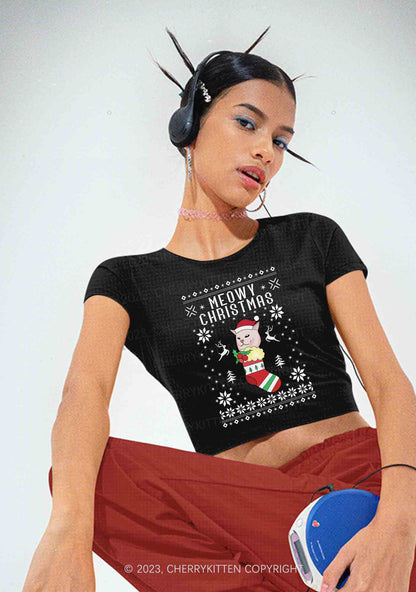 Meowy Christmas Socks Y2K Baby Tee Cherrykitten