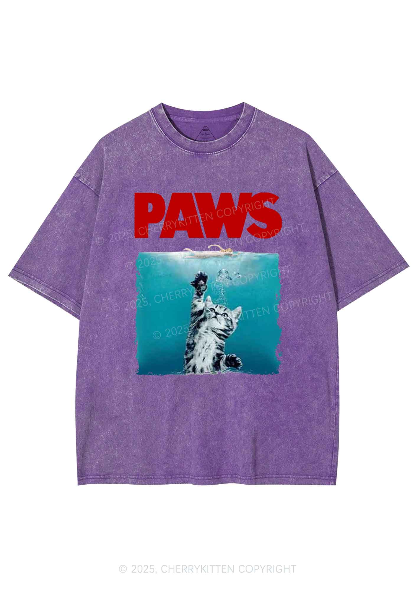 Paws Jaws Cat Y2K Washed Tee Cherrykitten