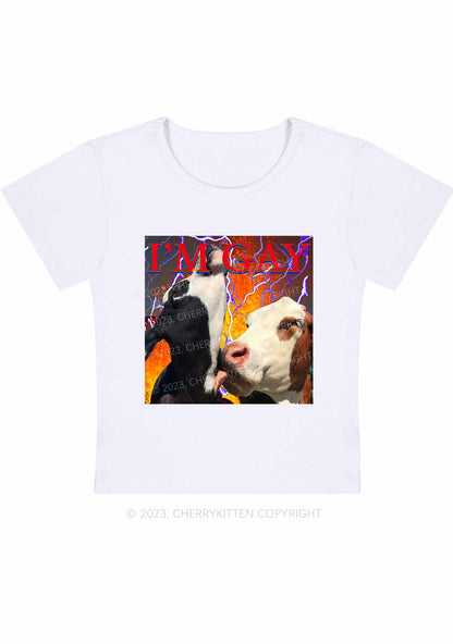 Curvy Gay Cow Play Y2K Baby Tee Cherrykitten