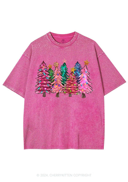 Christmas Pink Tree Y2K Washed Tee Cherrykitten