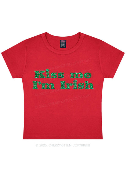 Glitter Kiss Me St Patricks Y2K Baby Tee Cherrykitten