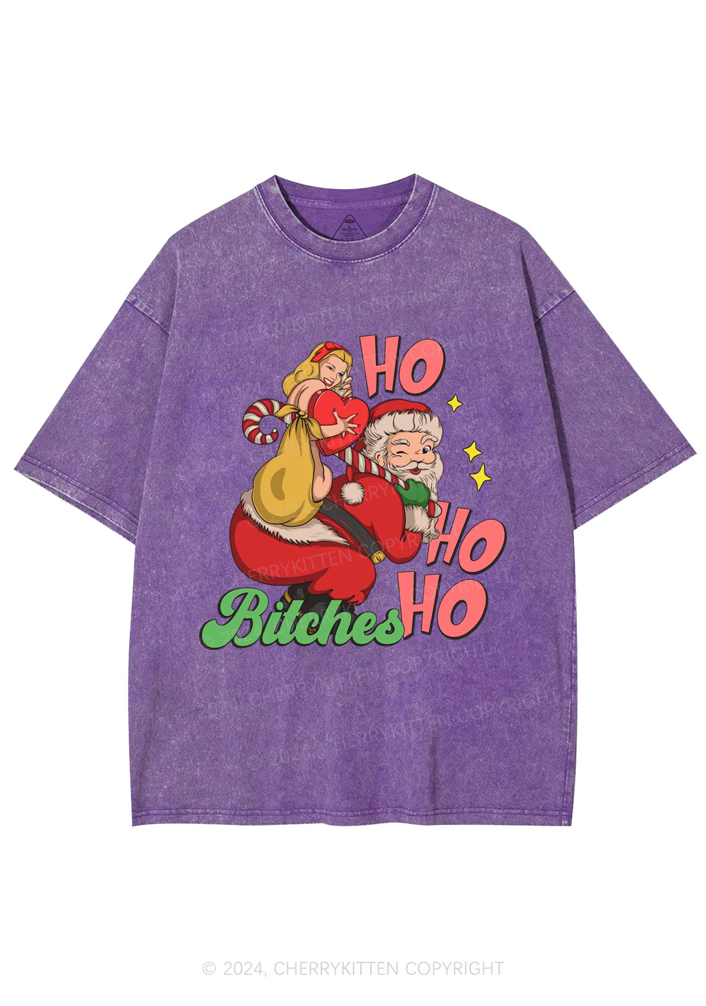 Christmas Ho Ho Ho Bxxches Y2K Washed Tee Cherrykitten