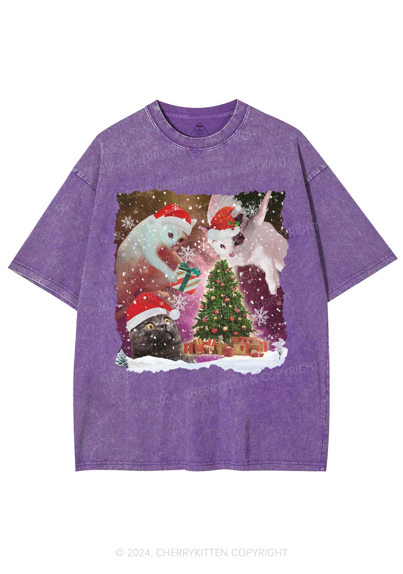 Christmas Cats Gift Y2K Washed Tee Cherrykitten