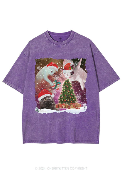 Christmas Cats Gift Y2K Washed Tee Cherrykitten