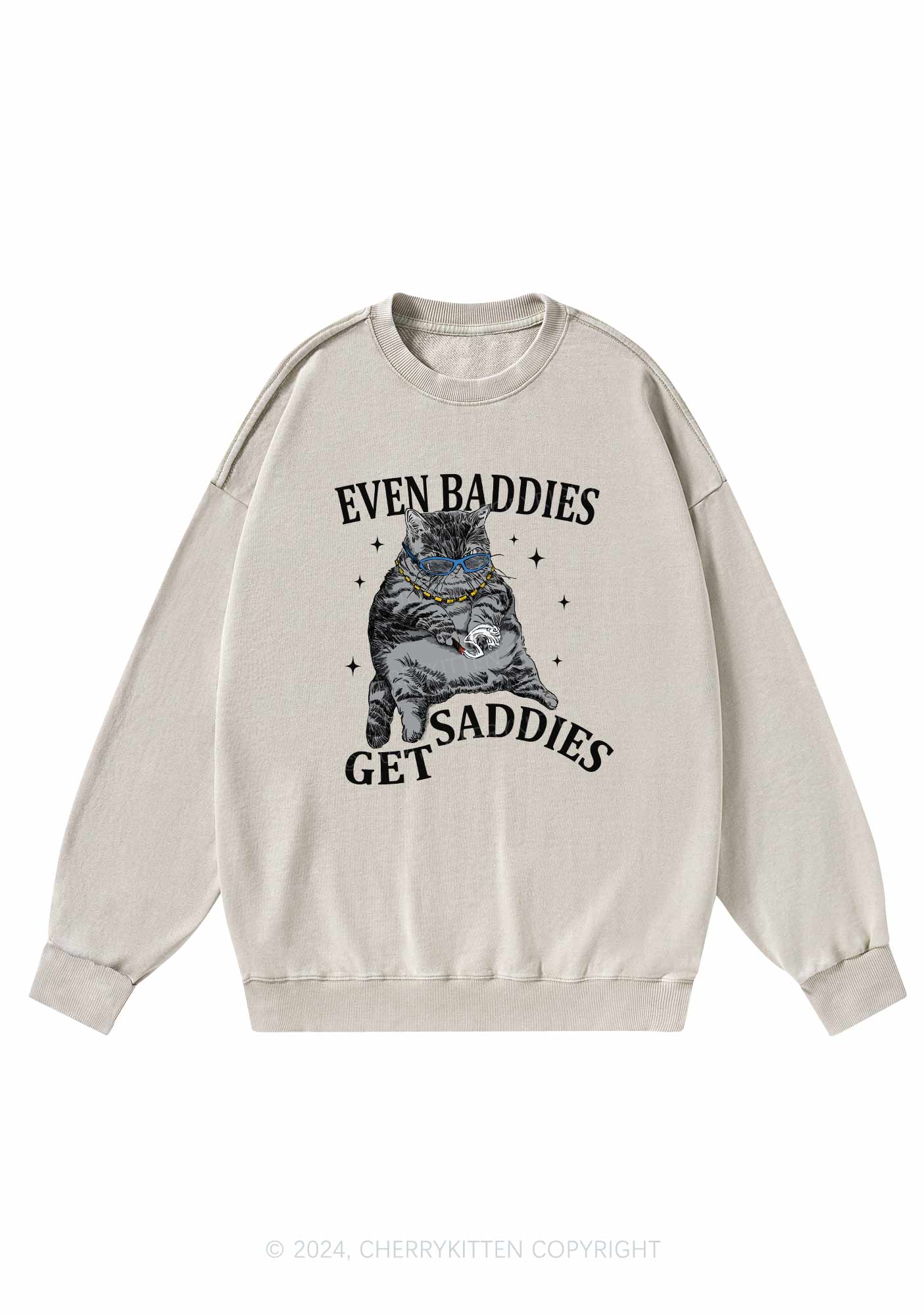 Even Baddies Get Saddies Y2K Washed Sweatshirts Cherrykitten