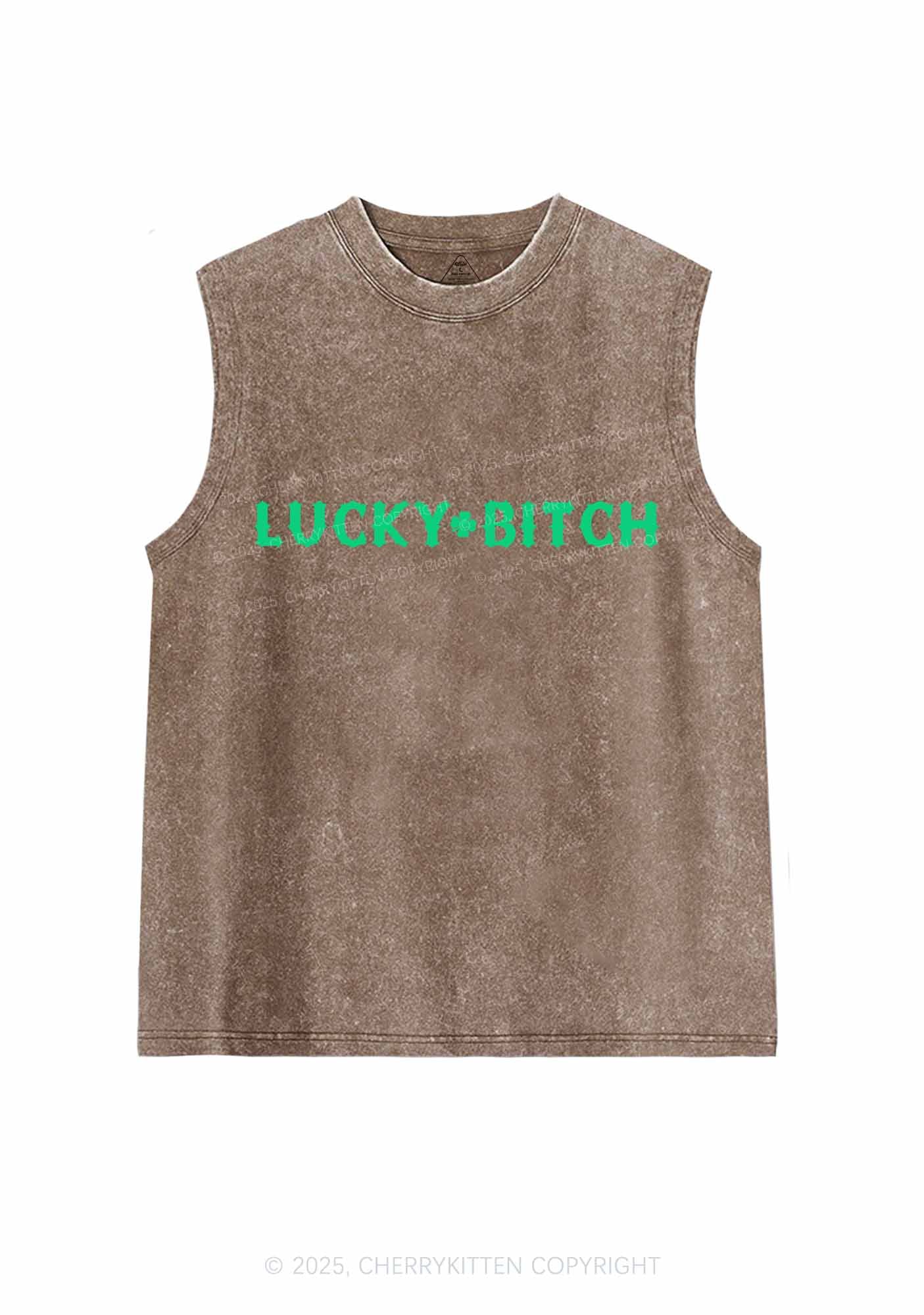 Lucky Bxxch St Patricks Y2K Washed Tank Cherrykitten