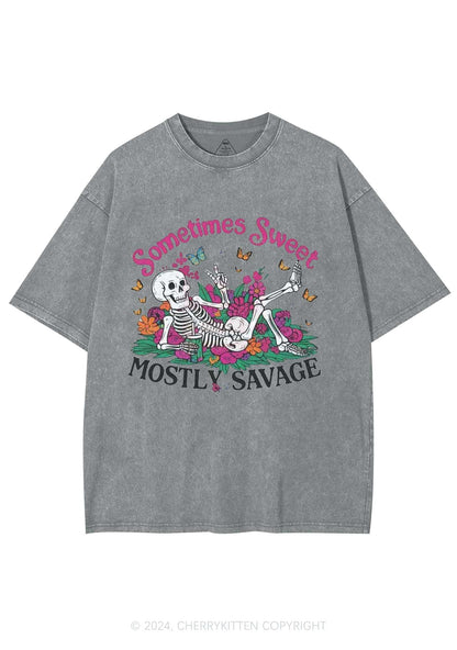 Halloween Mostly Savage Y2K Washed Tee Cherrykitten