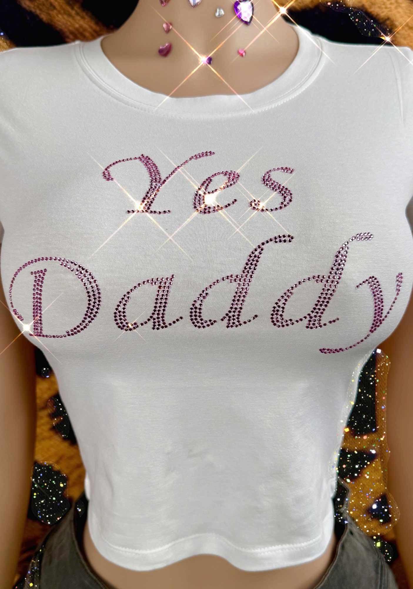 Rhinestone Yes Daddy Y2K Baby Tee Cherrykitten