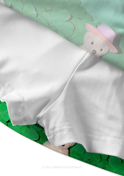 Clover Bear St Patricks Y2K Print Mini Skirt Cherrykitten