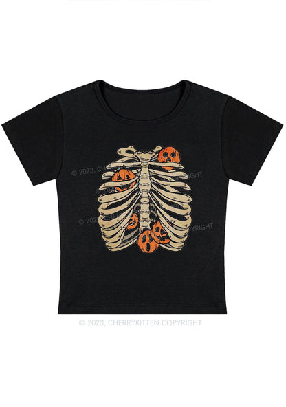 Skeleton Mannequin Pumpkin Halloween Baby Tee Cherrykitten