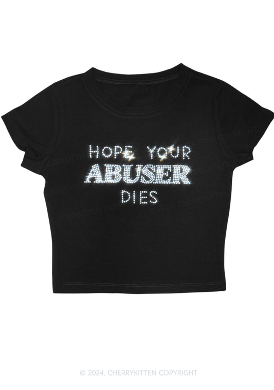 Rhinestone Abuser Dies Y2K Baby Tee Cherrykitten