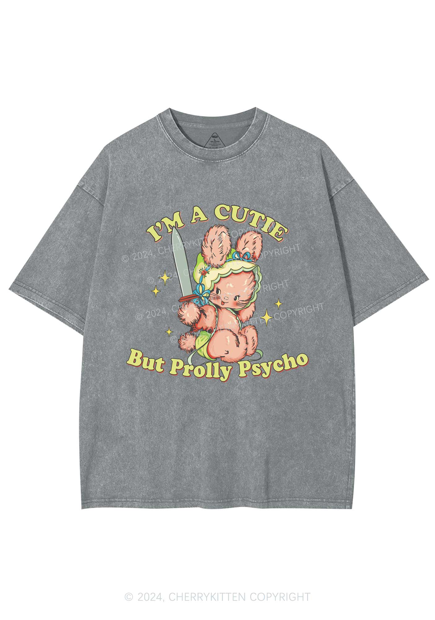 Cutie But Prolly Psycho Y2K Washed Tee Cherrykitten