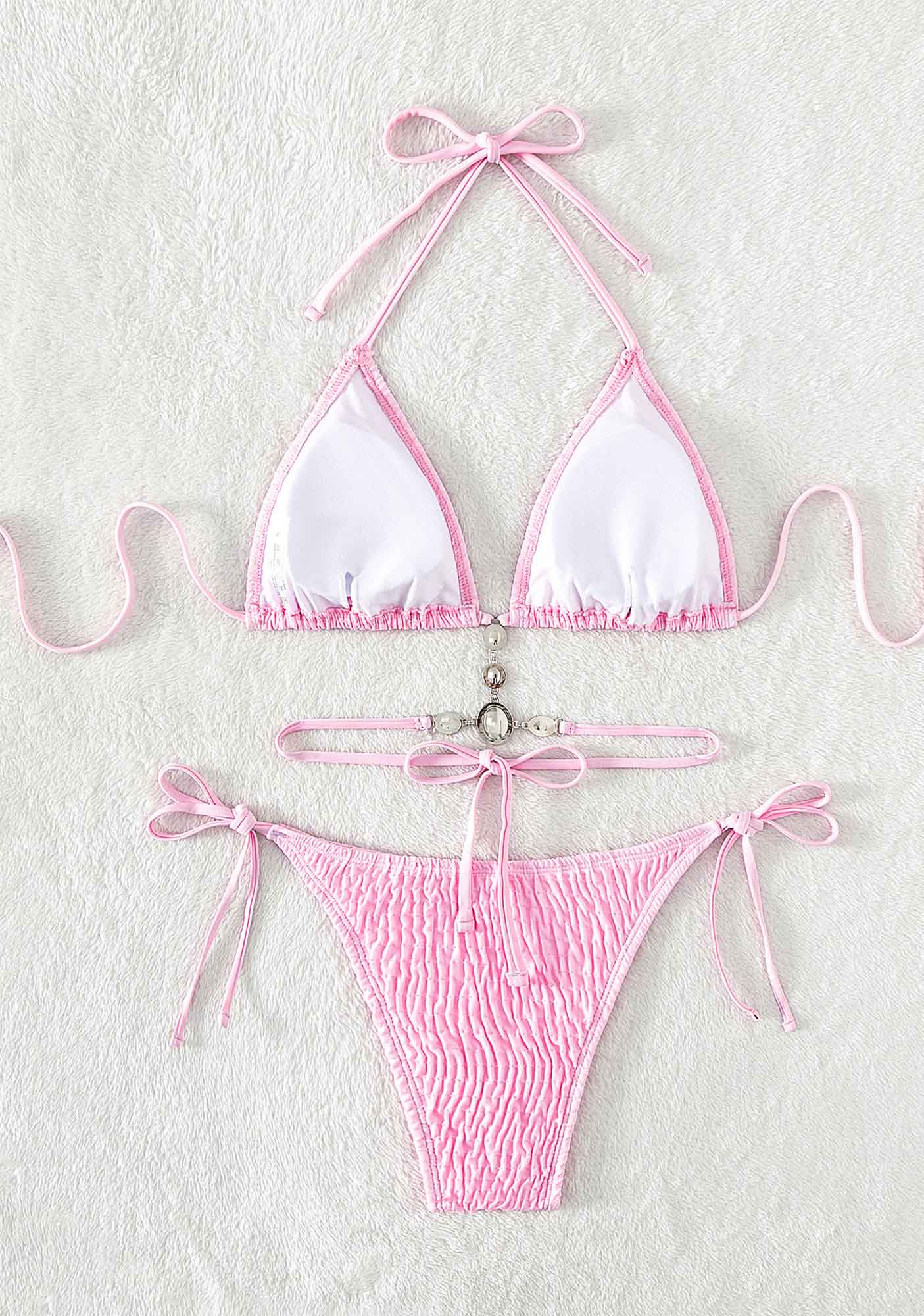 Pink Crystal Diamond Bikini Set