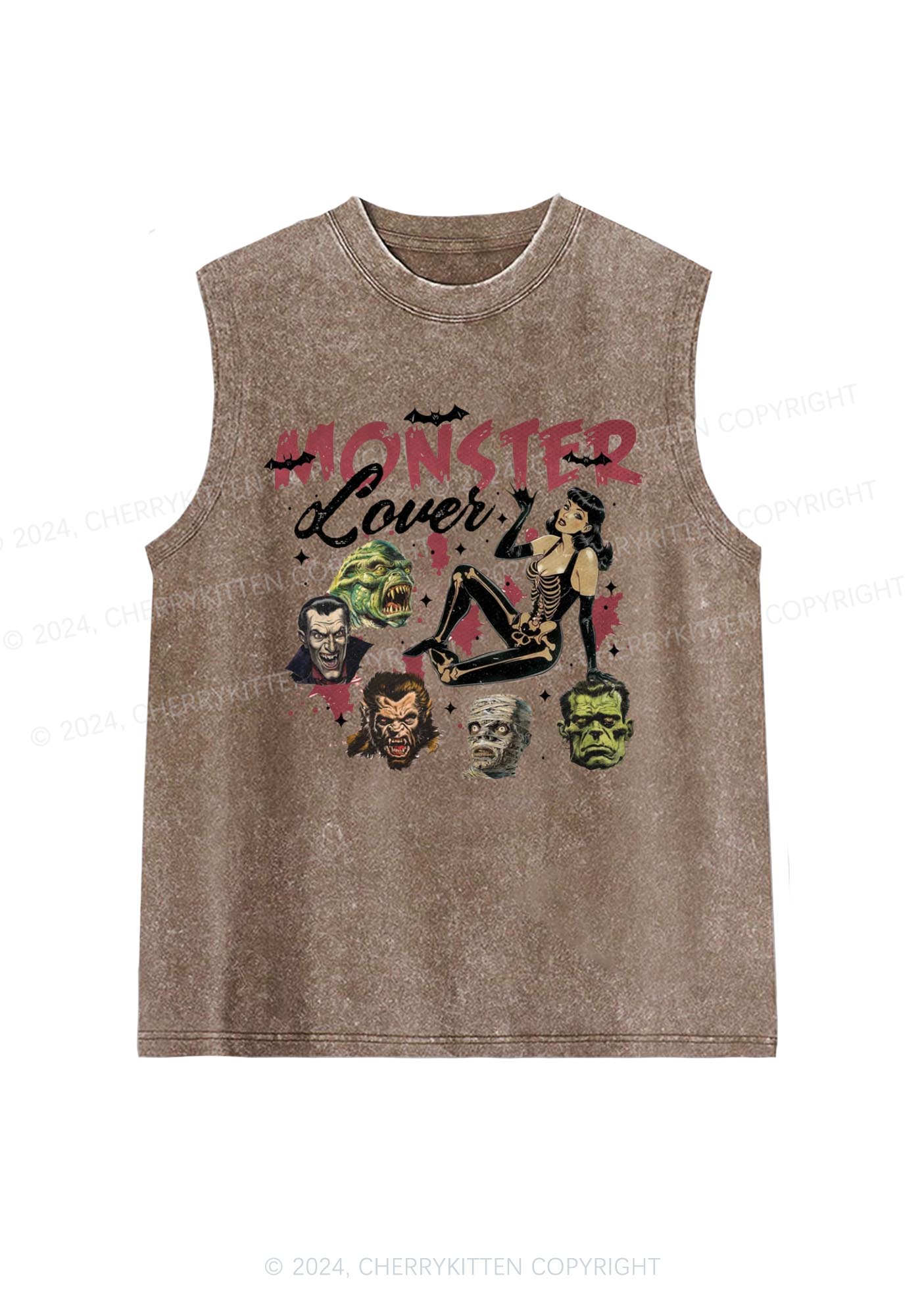 Halloween Monster Lovers Y2K Washed Tank Cherrykitten