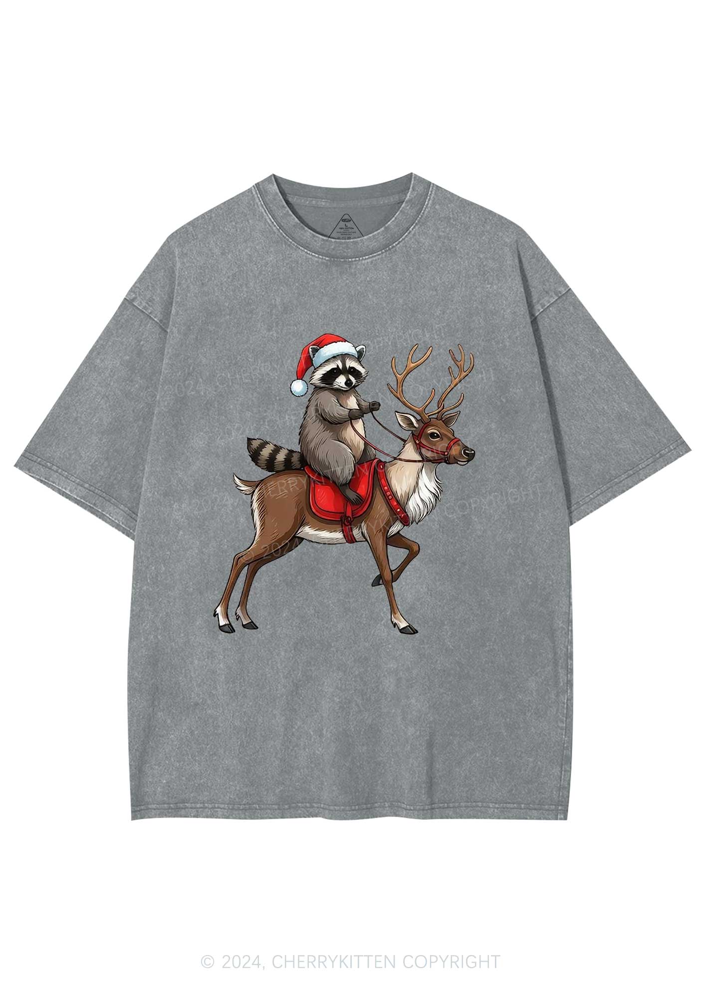 Christmas Feral Raccoon Y2K Washed Tee Cherrykitten