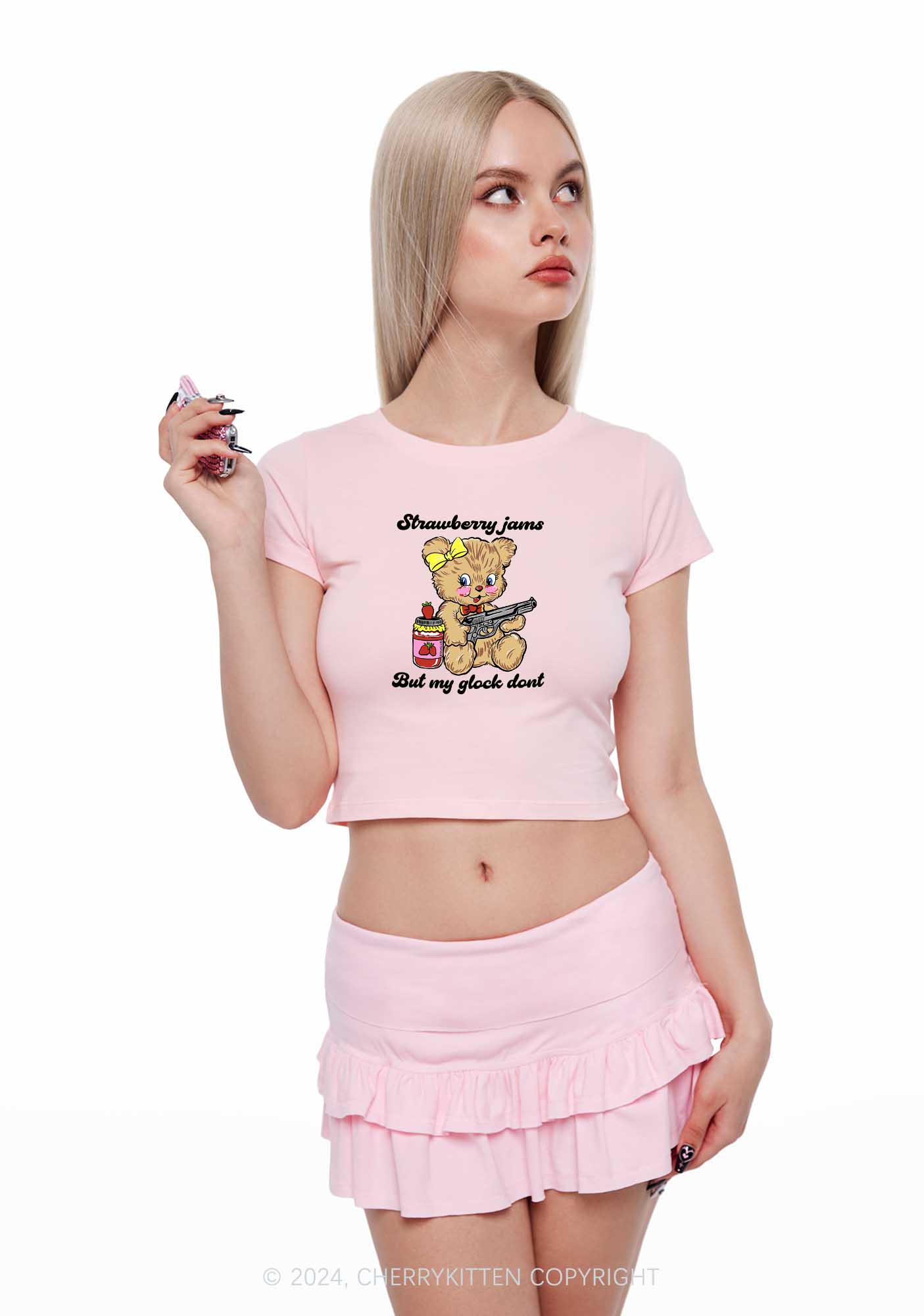 Strawberry Jams Bear Y2K Baby Tee Cherrykitten